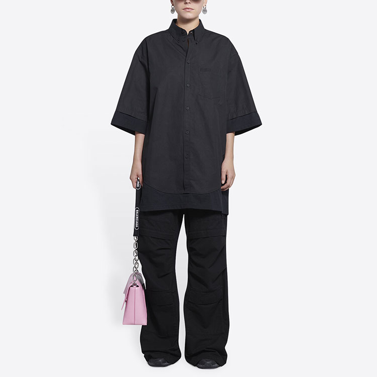 Shop (W) Balenciaga SS22 Kemeja Oversize Hitam dengan Logo BB. 690395TYB181000