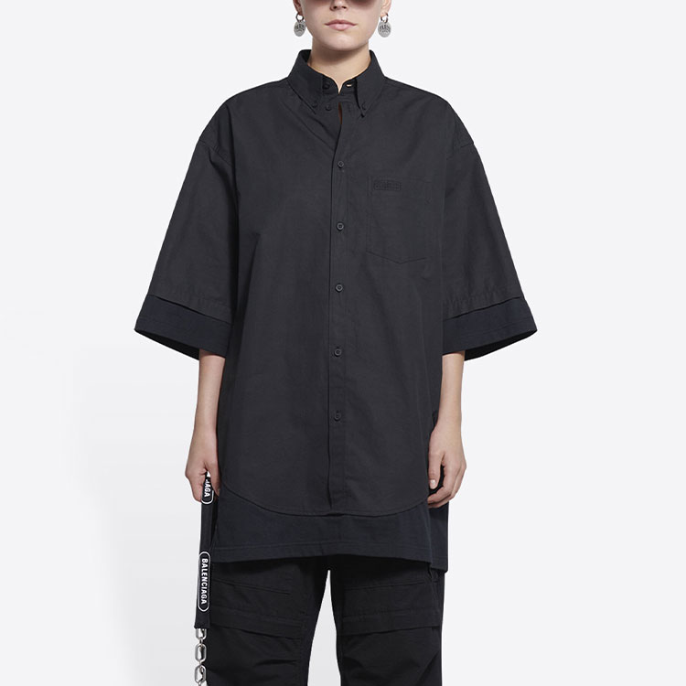 Purchase (W) Balenciaga SS22 Kemeja Oversize Hitam dengan Logo BB. 690395TYB181000