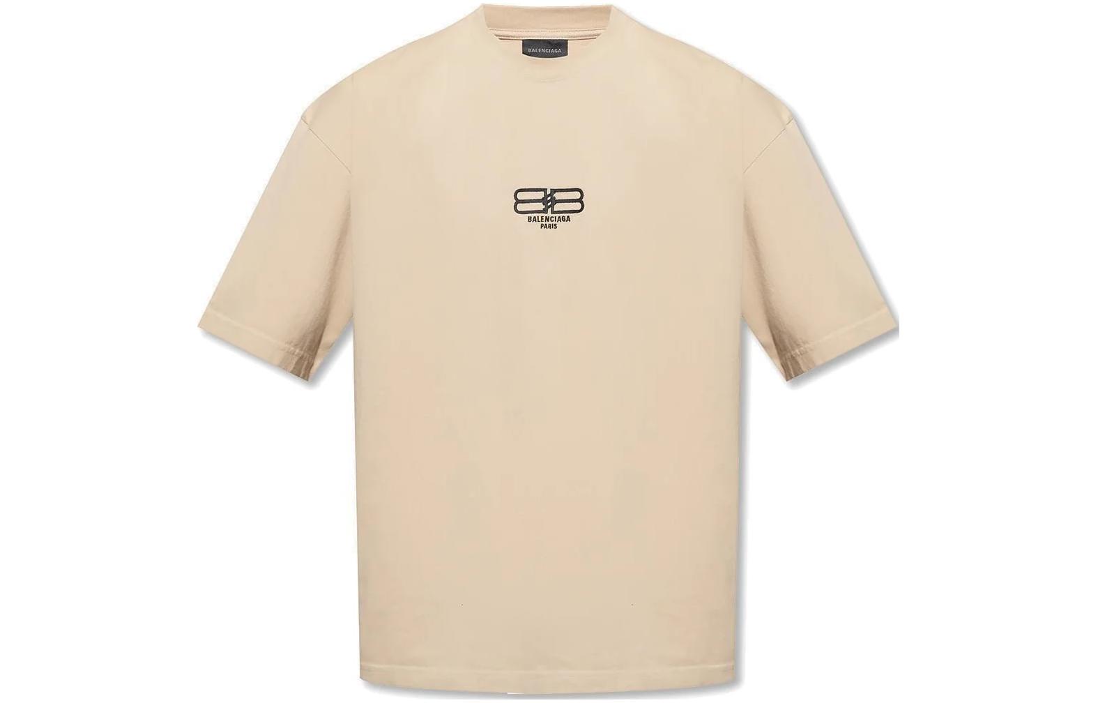 (Women) Balenciaga SS22  Oversized Embroidered Logo T-Shirt Khaki Casual Fit. 612965TMVG79364