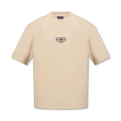 (Women) Balenciaga SS22 Oversized Embroidered Logo T-Shirt Khaki Casual Fit. 612965TMVG79364