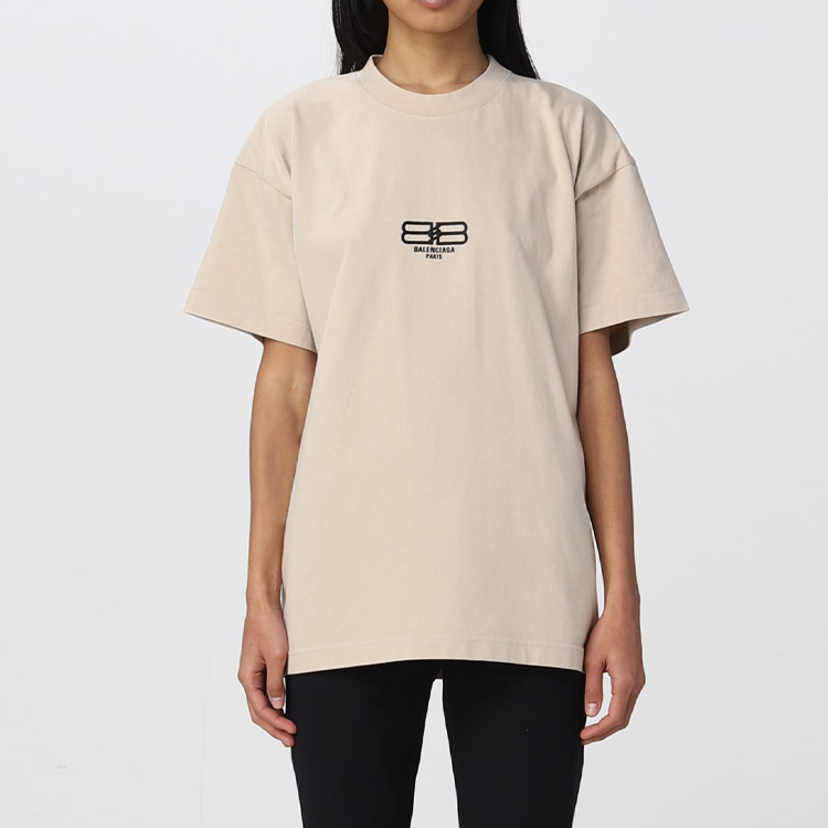 (Women) Balenciaga SS22  Oversized Embroidered Logo T-Shirt Khaki Casual Fit. 612965TMVG79364 圖 3