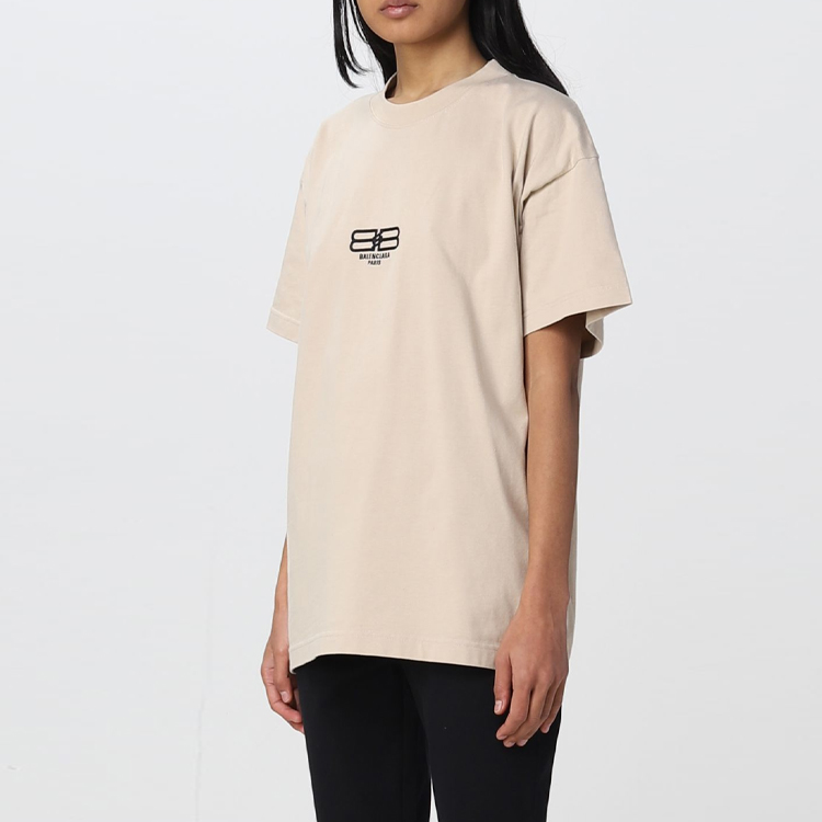 (Women) Balenciaga SS22  Oversized Embroidered Logo T-Shirt Khaki Casual Fit. 612965TMVG79364 圖 5