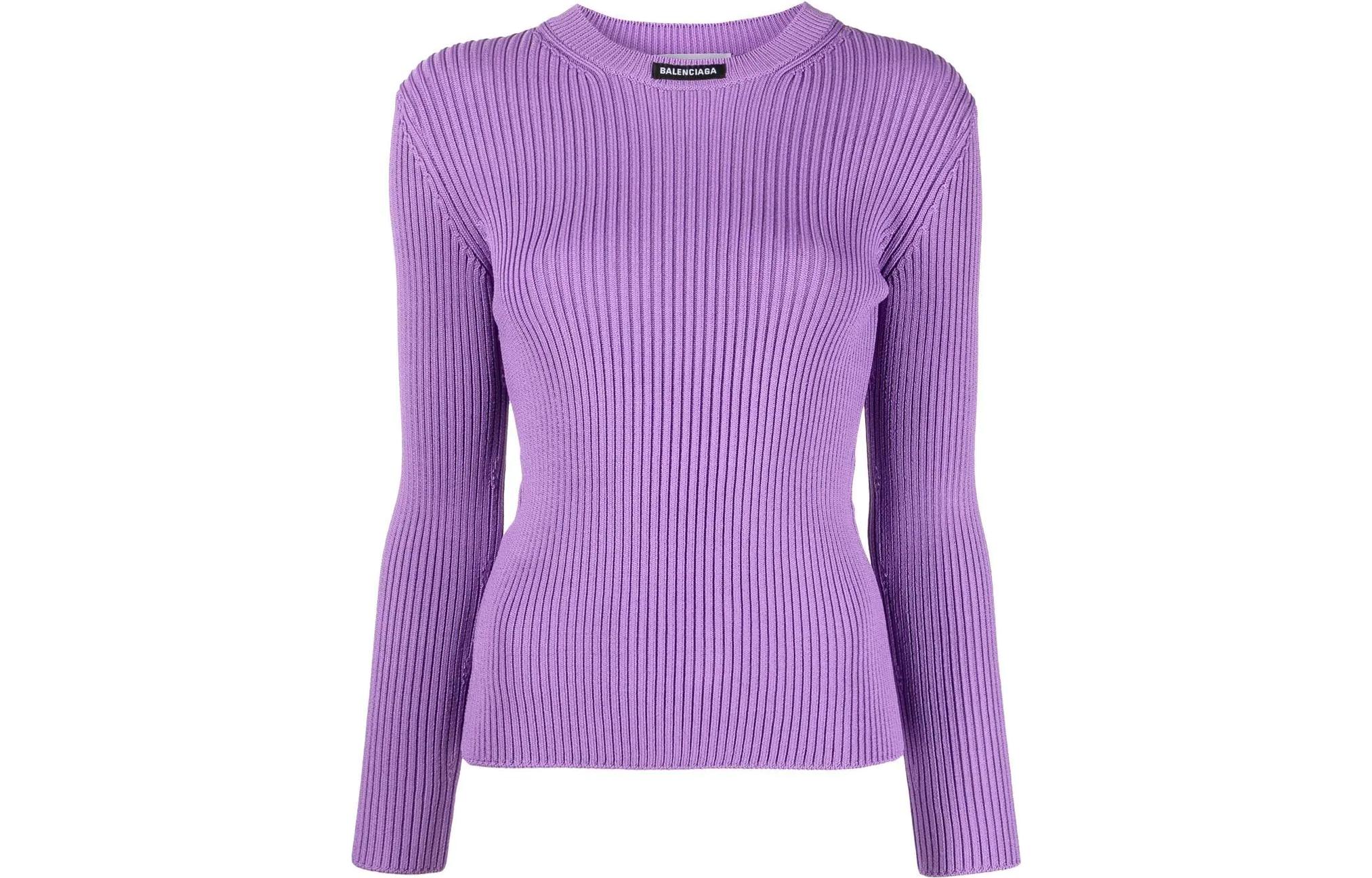 (Women) Balenciaga SS22  Purple Knit Crewneck Sweater with Logo Patch. 691969T51695310