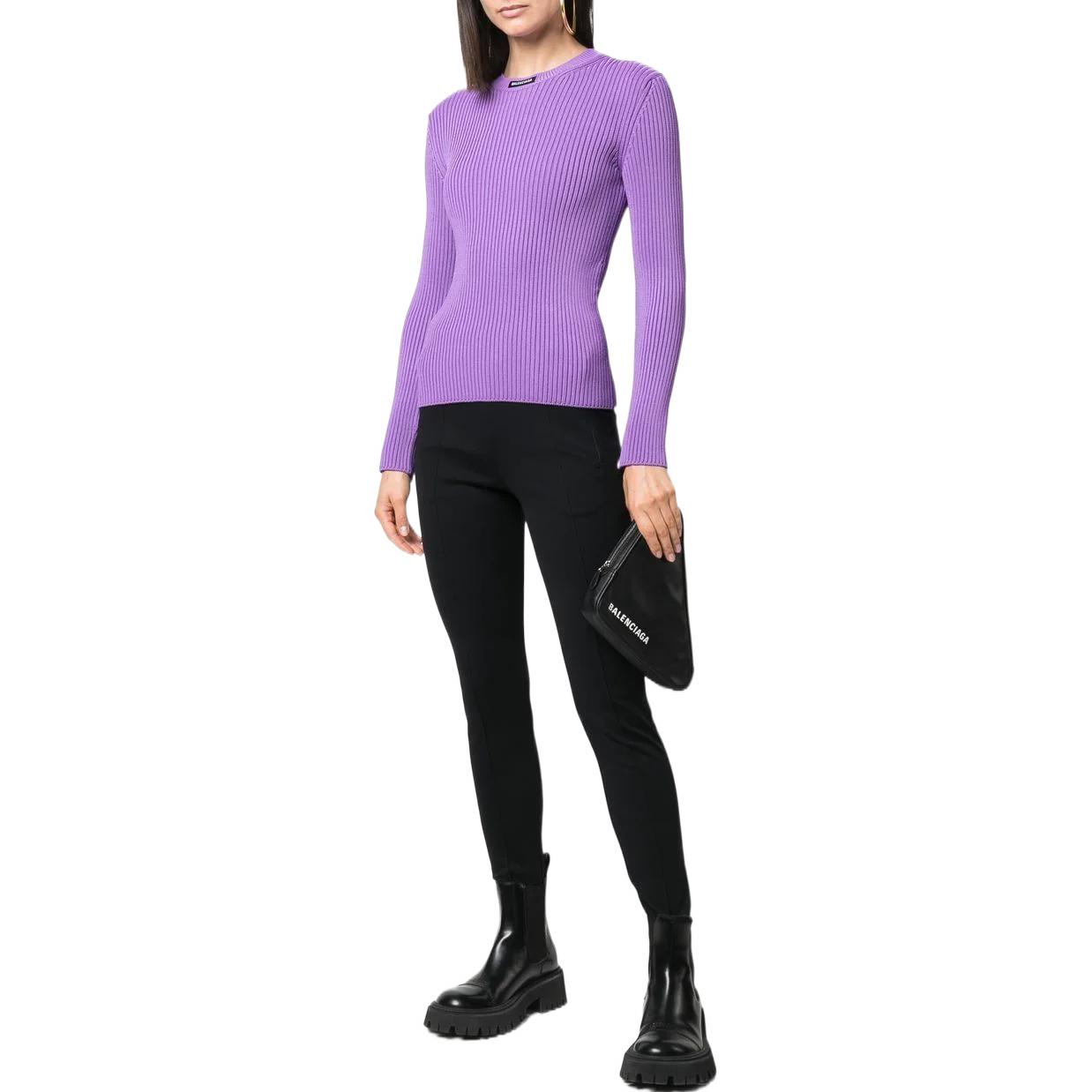 Lookbook (W) バレンシアガ SS22 パープル ニット クルーネック セーター ロゴパッチ付き 691969T51695310
