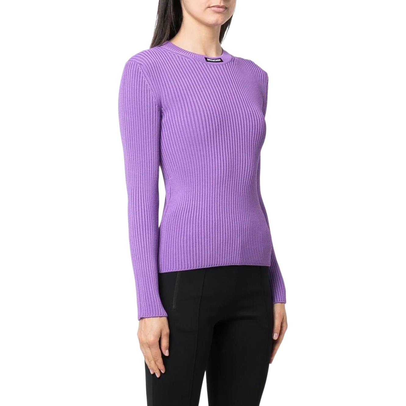 Shop (W) バレンシアガ SS22 パープル ニット クルーネック セーター ロゴパッチ付き 691969T51695310