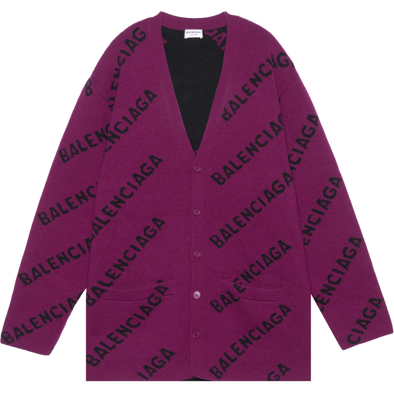 (Women) Balenciaga SS22  Purple V-Neck Oversized Wool Knit Sweater. 659676T15675272