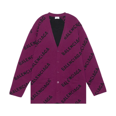 (Women) Balenciaga SS22 Purple V-Neck Oversized Wool Knit Sweater. 659676T15675272