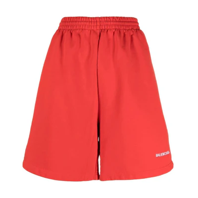 (Women) Balenciaga SS22 Red Cotton Casual Loose Fit Shorts. 674591TMVF53168