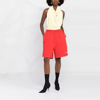 Lookbook (Women) Balenciaga SS22 Red Cotton Casual Loose Fit Shorts. 674591TMVF53168