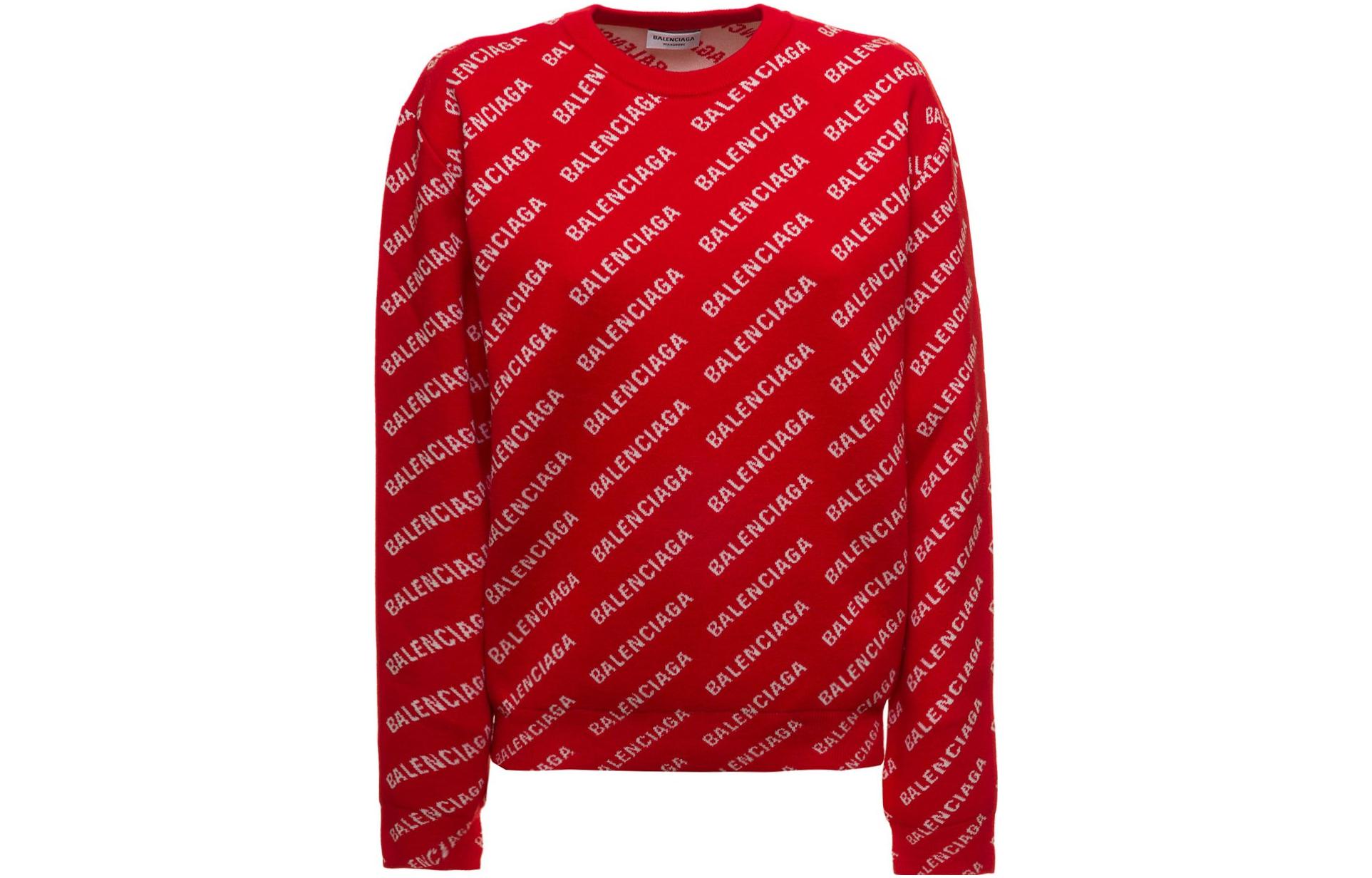 (Women) Balenciaga SS22  Red Logo Print Cotton Sweater. 703209T32336090