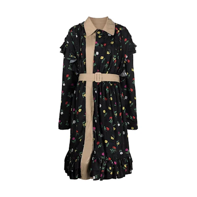 (Women) Balenciaga SS22 Reversible Floral Printed Trench Coat Black. 681641TLLA31000