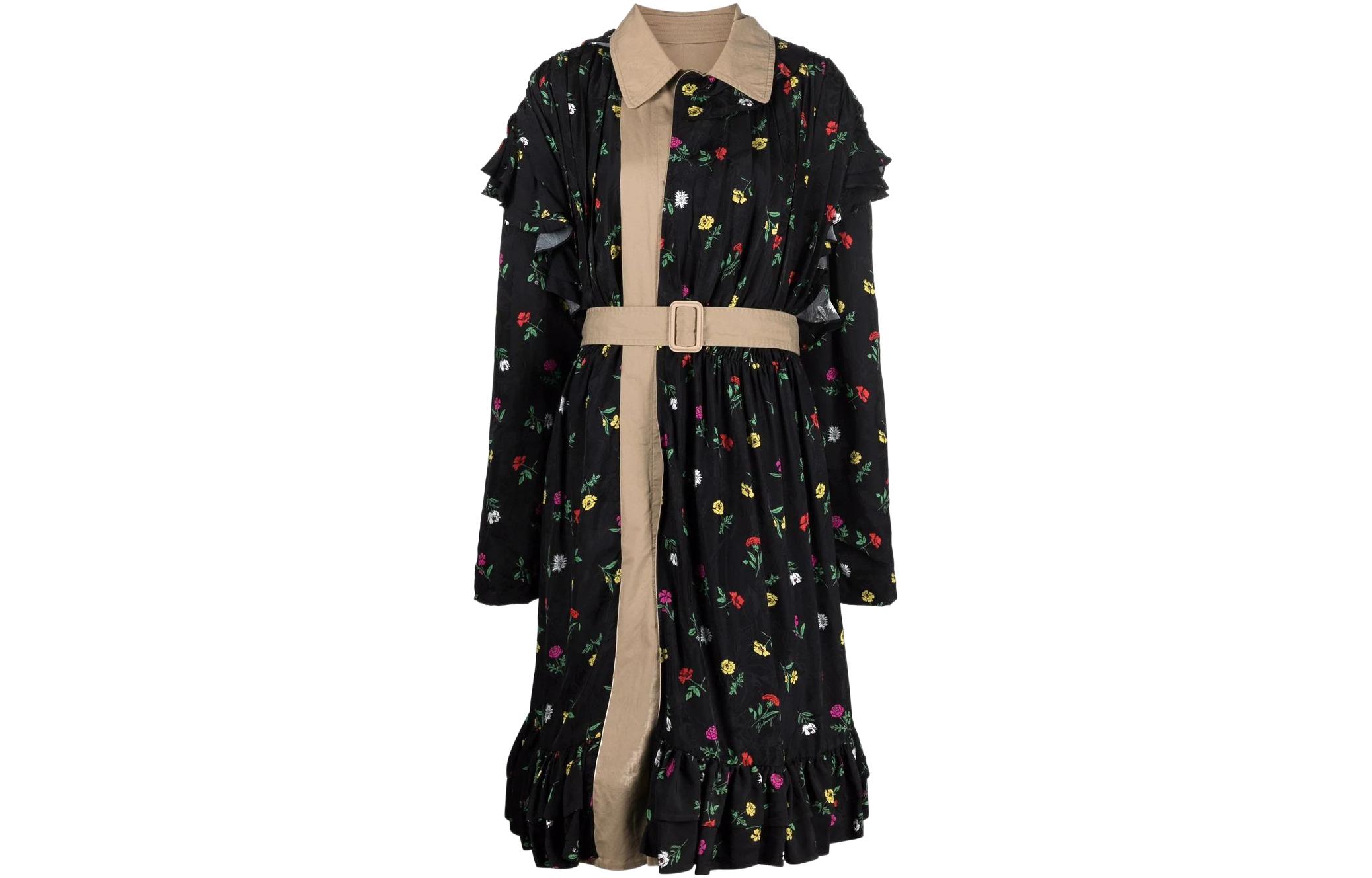 Order (W) Balenciaga SS22 Jaket Trench Reversible Motif Bunga Hitam. 681641TLLA31000