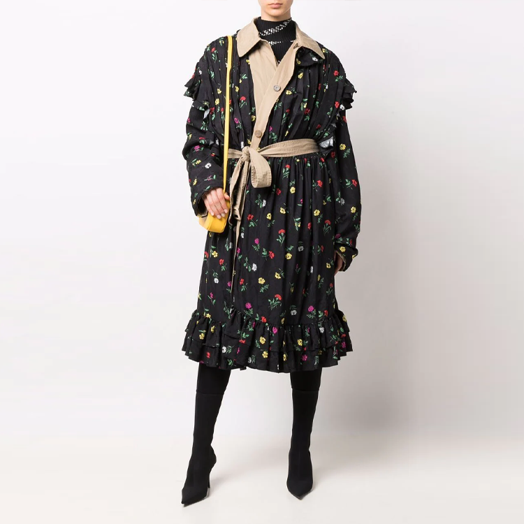 Purchase (W) Balenciaga SS22 Jaket Trench Reversible Motif Bunga Hitam. 681641TLLA31000