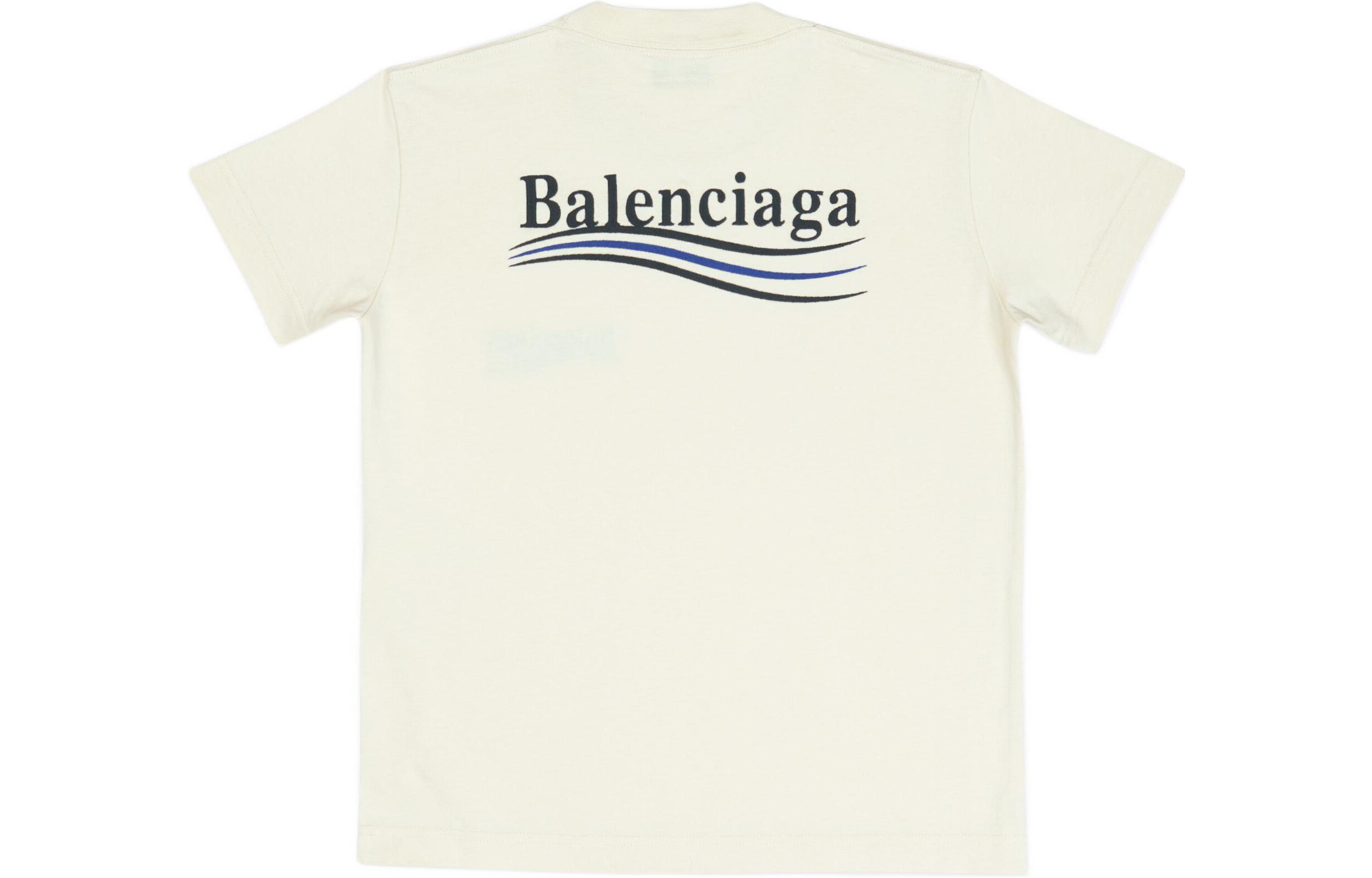 (Women) Balenciaga SS22  Slim Fit Logo Print Beige T-Shirt. 612964TKVJ18962