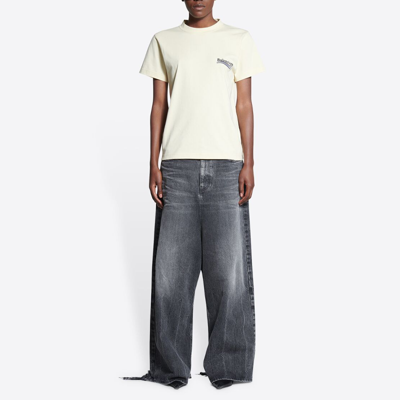 (Women) Balenciaga SS22  Slim Fit Logo Print Beige T-Shirt. 612964TKVJ18962 圖 4