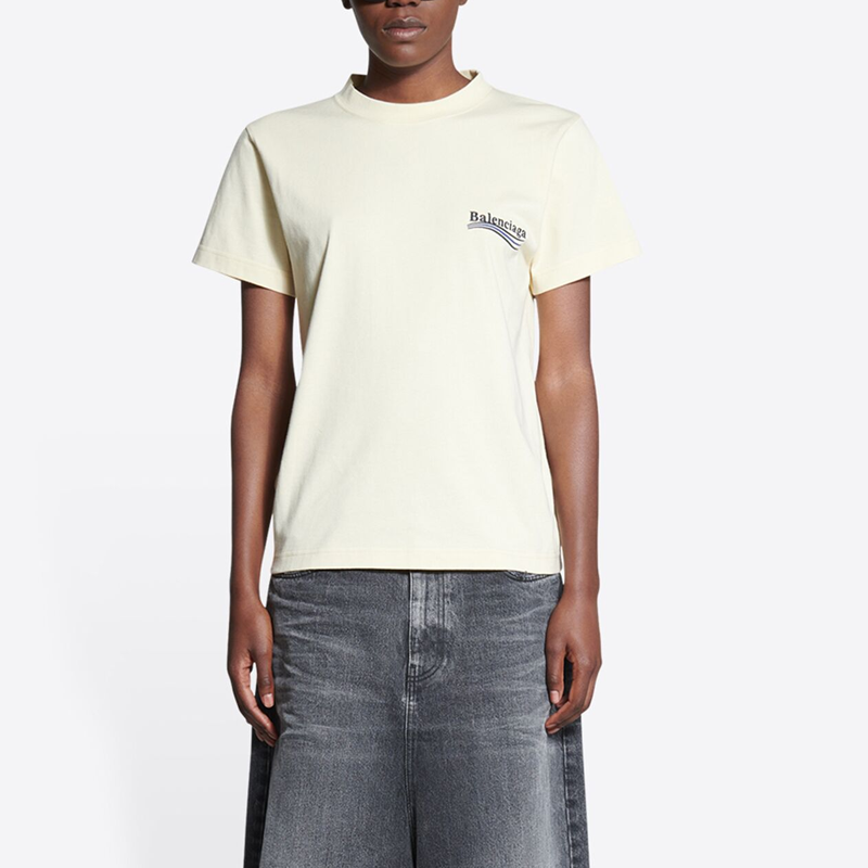(Women) Balenciaga SS22  Slim Fit Logo Print Beige T-Shirt. 612964TKVJ18962 圖 5