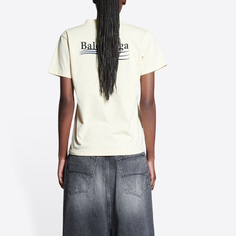 (Women) Balenciaga SS22  Slim Fit Logo Print Beige T-Shirt. 612964TKVJ18962 圖 6