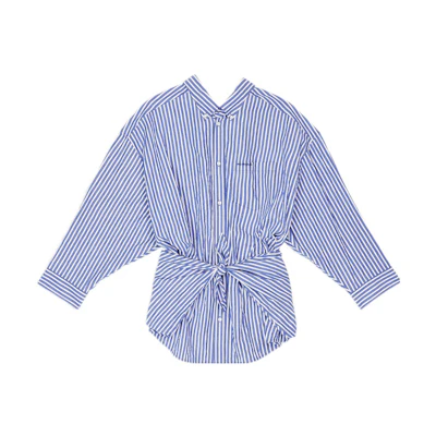 (Women) Balenciaga SS22 Striped Button-Up Long Sleeve Shirt Blue 694648TMM234640