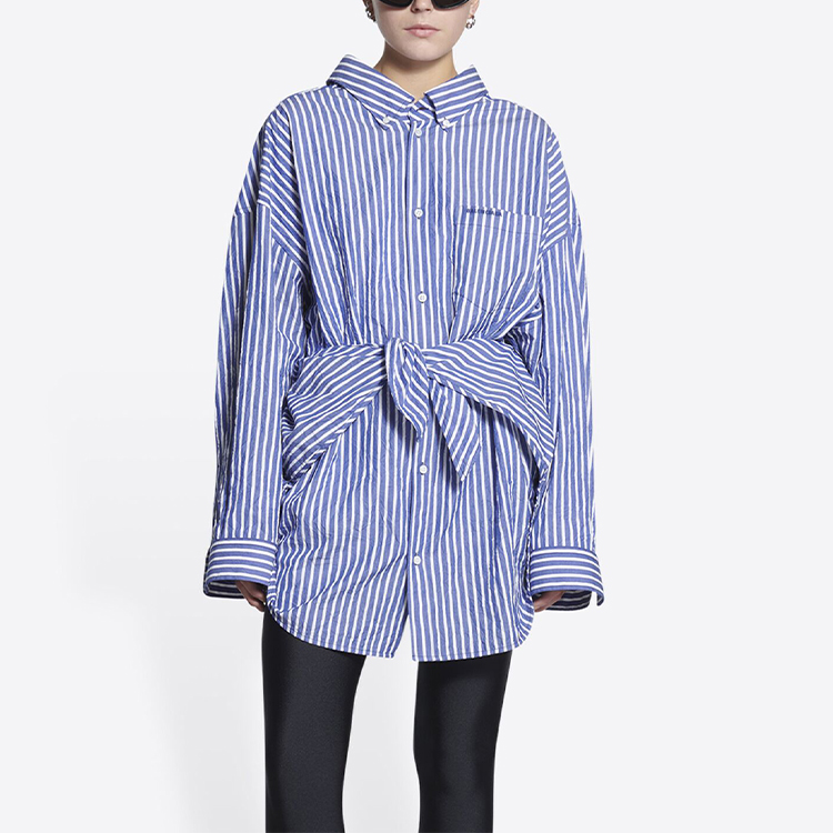 Shop (Women) Balenciaga SS22  Striped Button-Up Long Sleeve Shirt Blue 694648TMM234640