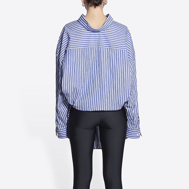 Purchase (Women) Balenciaga SS22  Striped Button-Up Long Sleeve Shirt Blue 694648TMM234640