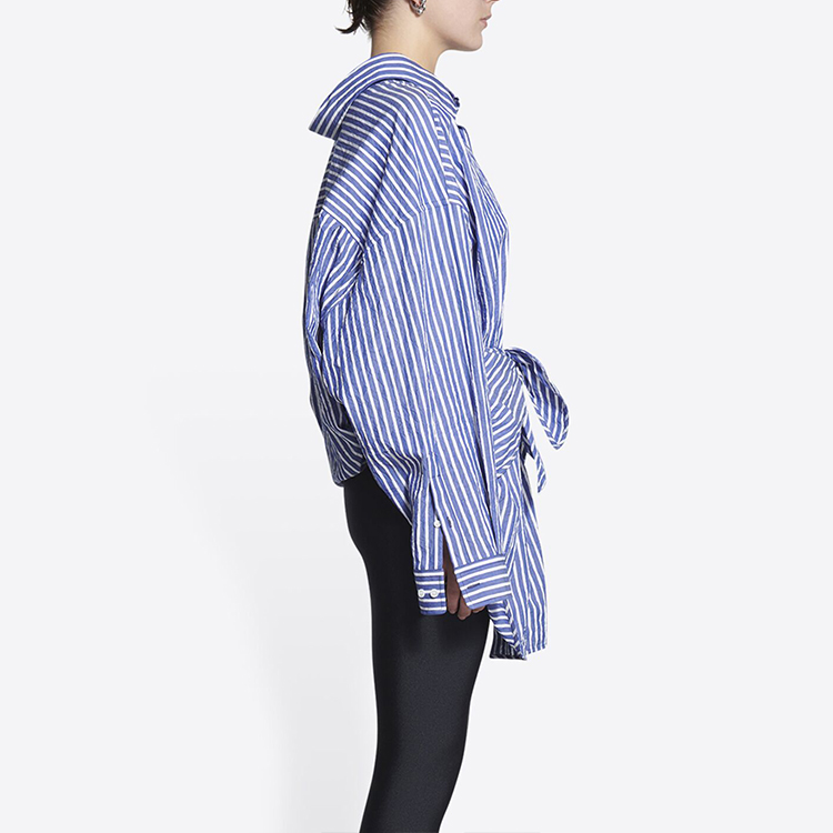 Details for (Women) Balenciaga SS22  Striped Button-Up Long Sleeve Shirt Blue 694648TMM234640