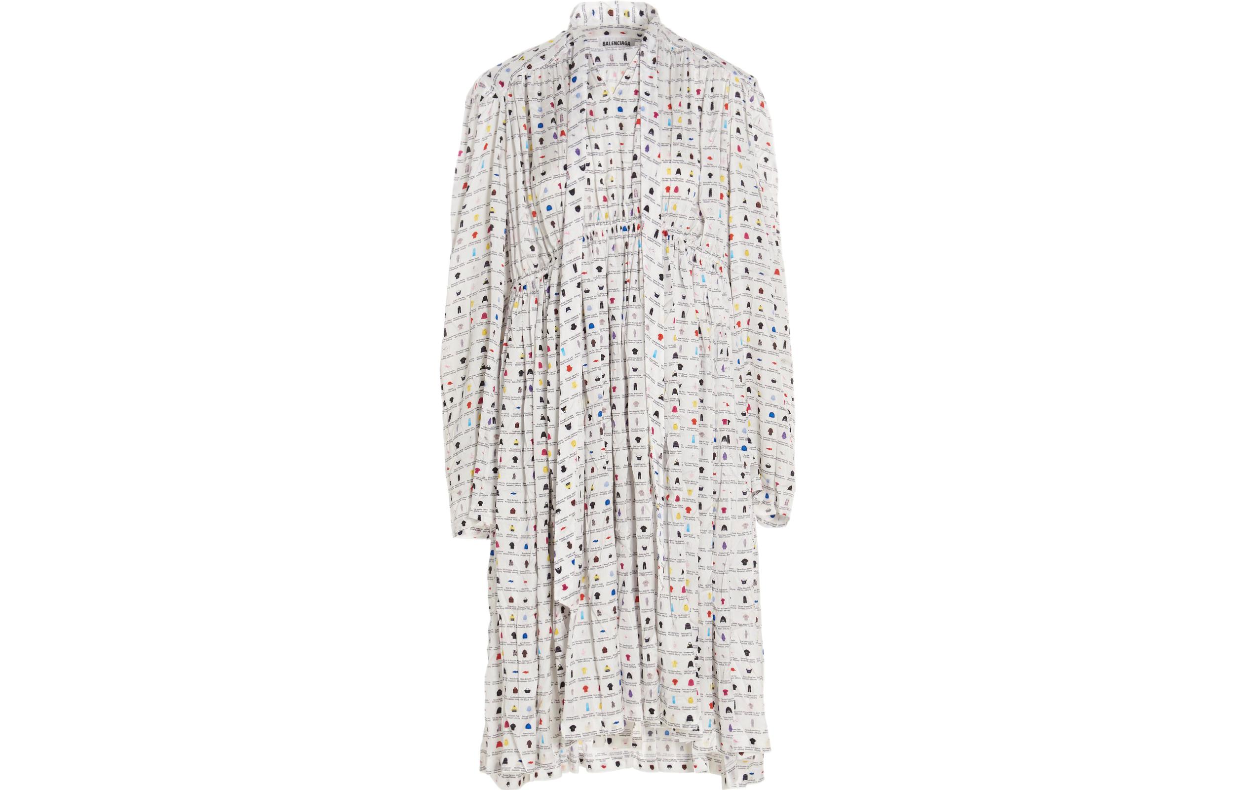 (Women) Balenciaga SS22  White Long Sleeve Printed Dress Regular Fit. 680795TLL119000