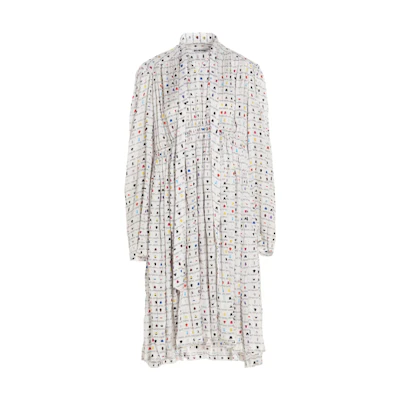 (Women) Balenciaga SS22 White Long Sleeve Printed Dress Regular Fit. 680795TLL119000