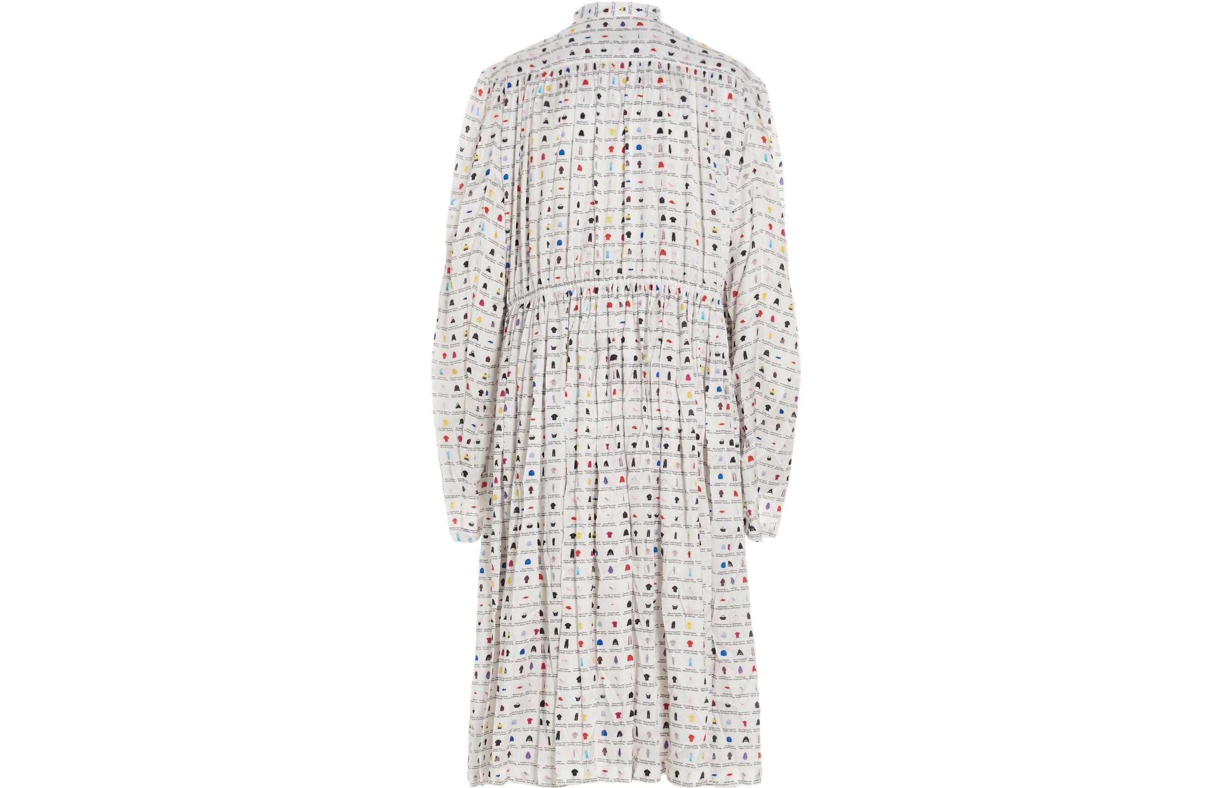 Lookbook (W) 발렌시아가 SS22 화이트 프린트 롱슬리브 드레스 레귤러 핏. 680795TLL119000