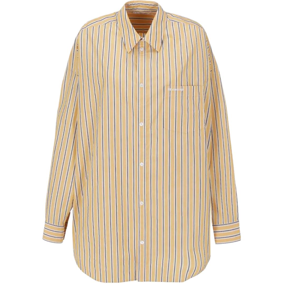 (Women) Balenciaga SS22  Yellow Striped Button-Up Shirt with Front Pocket. 642251TMM627364