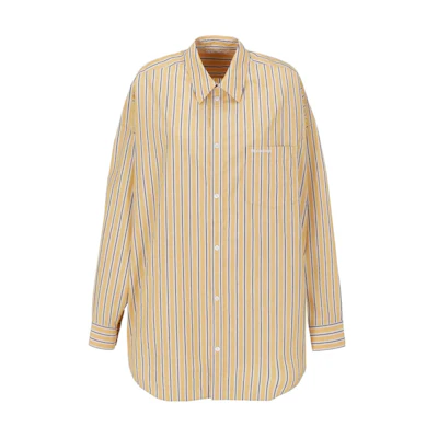 (Women) Balenciaga SS22 Yellow Striped Button-Up Shirt with Front Pocket. 642251TMM627364
