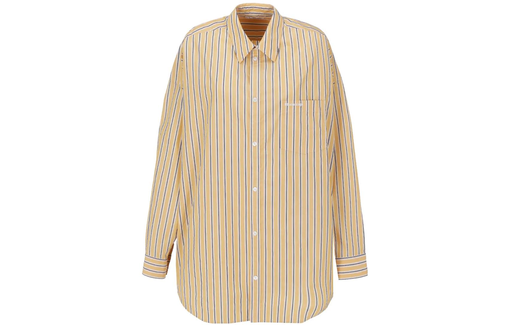 (Women) Balenciaga SS22  Yellow Striped Button-Up Shirt with Front Pocket. 642251TMM627364 圖 2