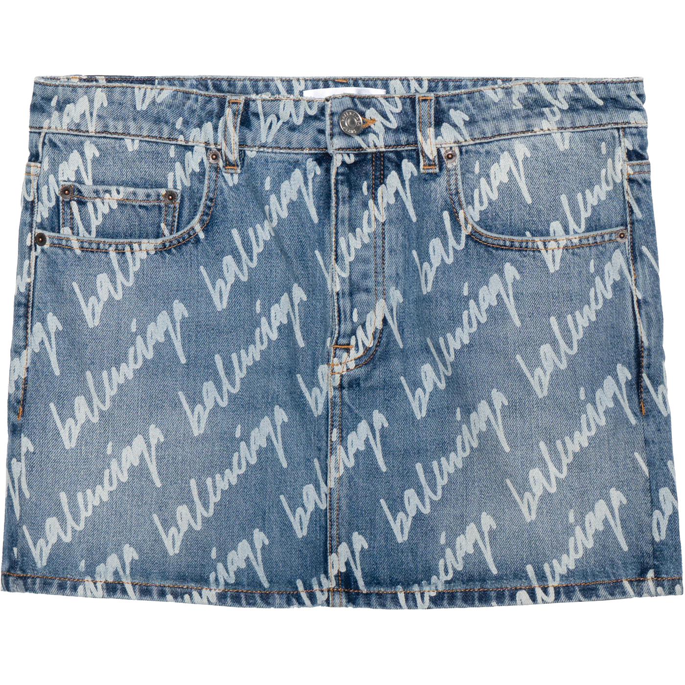 (Women) Balenciaga SS22 All-Over Print Denim Skirt Regular Fit Women’s Blue 681802TJW904200