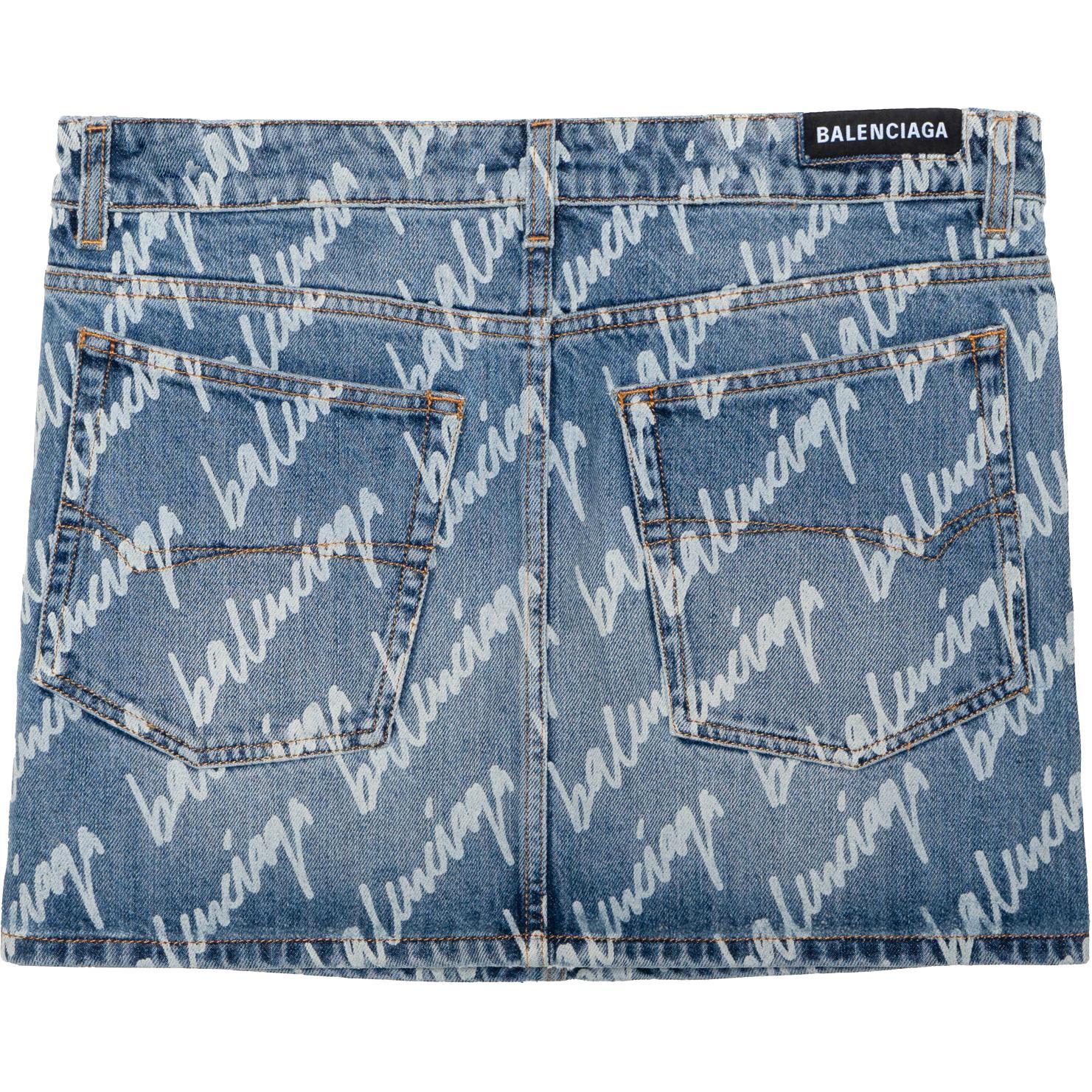 Lookbook (W) 발렌시아가 SS22 올오버 프린트 데님 스커트 레귤러 핏 여성 블루 681802TJW904200