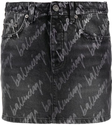 (W) 발렌시아가 SS22 올오버 로고 미니 데님 스커트 블랙. 681802TMW211052 Order (W) 발렌시아가 SS22 올오버 로고 미니 데님 스커트 블랙. 681802TMW211052