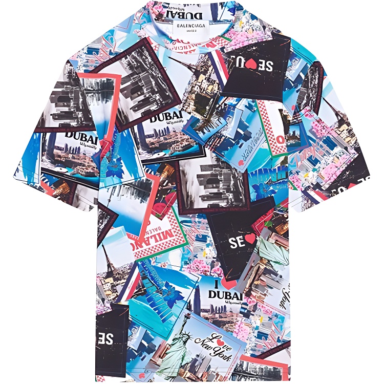 (Women) Balenciaga SS22 City Print Short Sleeve T-Shirt  Multicolor. 681057TMV778470