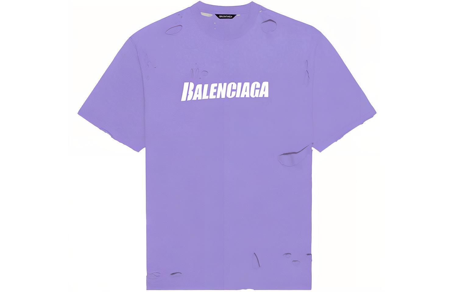 Order (W) Balenciaga SS22 Camiseta Efecto Destruido Crewneck Púrpura. 651795TKVB83078