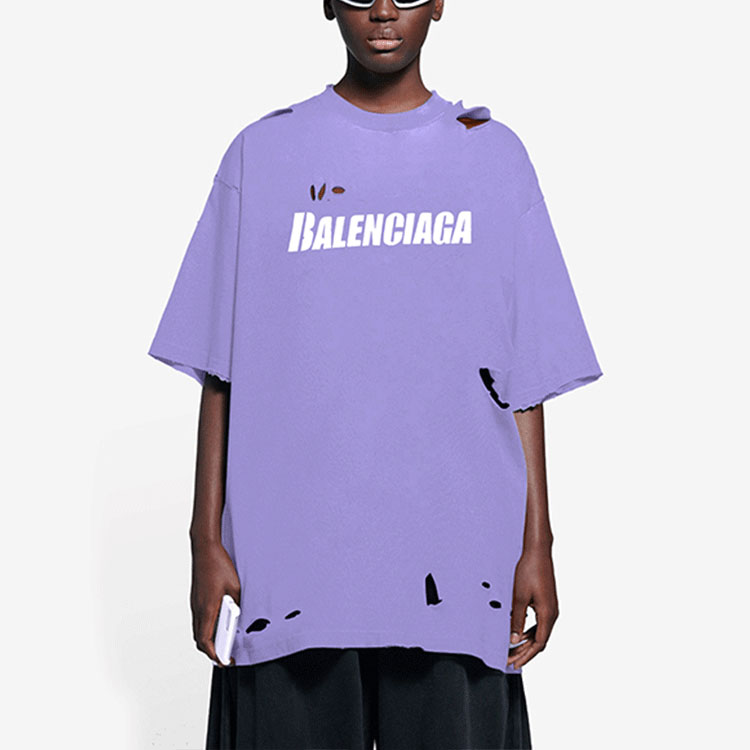 Purchase (W) Balenciaga SS22 Camiseta Efecto Destruido Crewneck Púrpura. 651795TKVB83078