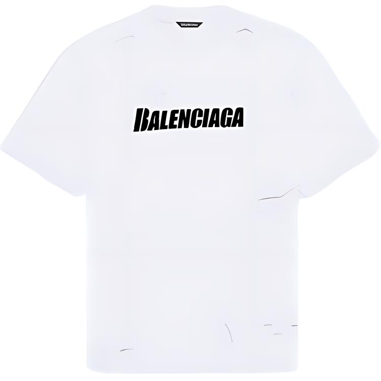 (Women) Balenciaga SS22 Destroyed T-Shirt  White Oversized Fit Distressed Design. 651795TKVB89040