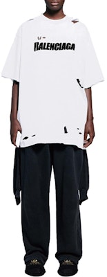 (W) Balenciaga SS22 Destroyed T-Shirt Putih Oversized Design Lusuh. 651795TKVB89040 Shop (W) Balenciaga SS22 Destroyed T-Shirt Putih Oversized Design Lusuh. 651795TKVB89040