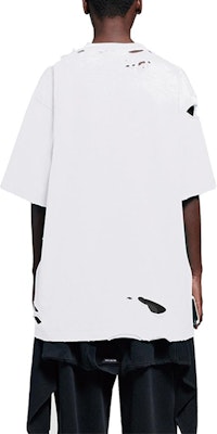 (W) Balenciaga SS22 Destroyed T-Shirt Putih Oversized Design Lusuh. 651795TKVB89040 Details for (W) Balenciaga SS22 Destroyed T-Shirt Putih Oversized Design Lusuh. 651795TKVB89040