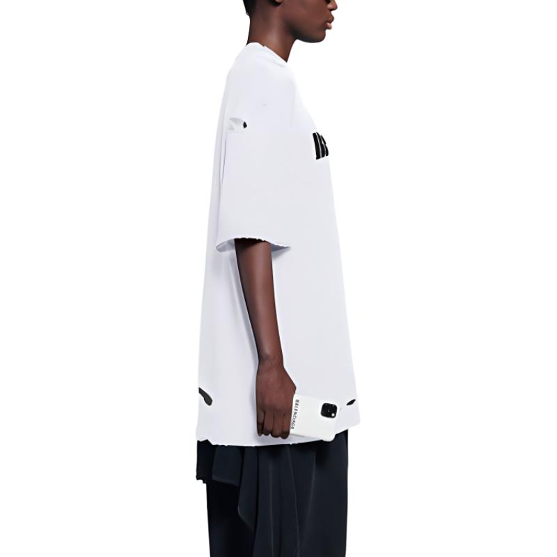 Sizing (W) Balenciaga SS22 Destroyed T-Shirt Putih Oversized Design Lusuh. 651795TKVB89040