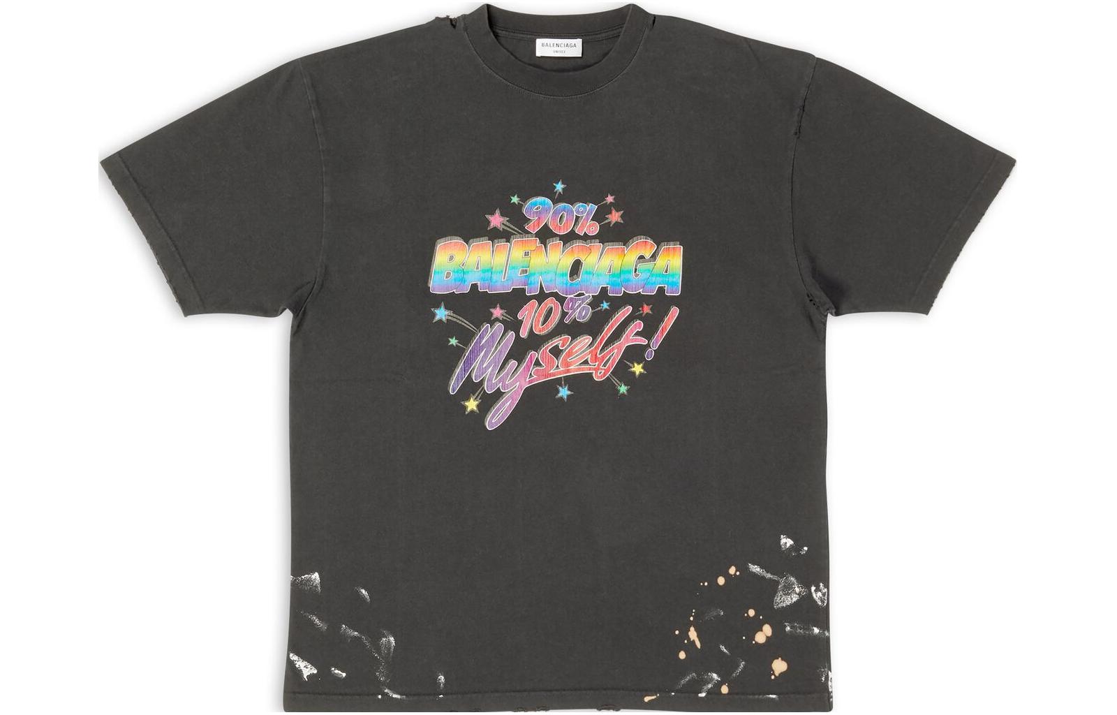 (Women) Balenciaga SS22 Distressed Logo Print Oversized Black T-Shirt for Women 641655TMVH31055 圖 2