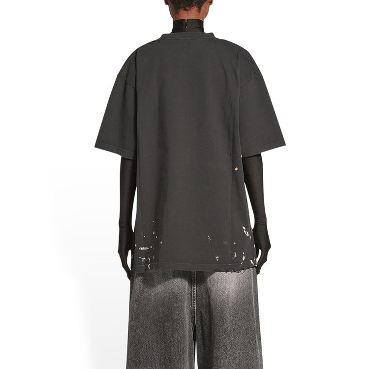 (Women) Balenciaga SS22 Distressed Logo Print Oversized Black T-Shirt for Women 641655TMVH31055 圖 6