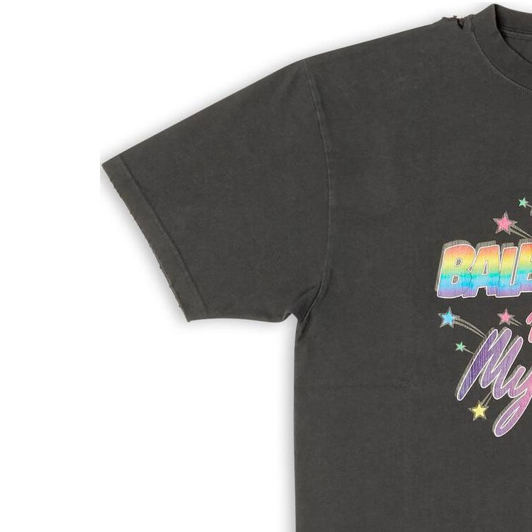 (Women) Balenciaga SS22 Distressed Logo Print Oversized Black T-Shirt for Women 641655TMVH31055 圖 7