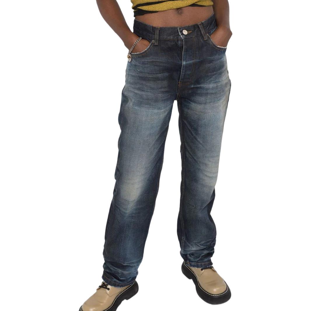 Lookbook (W) 발렌시아가 SS22 여성 블루 페이디드 스트레이트 레그 코튼 진 681733TDW144443