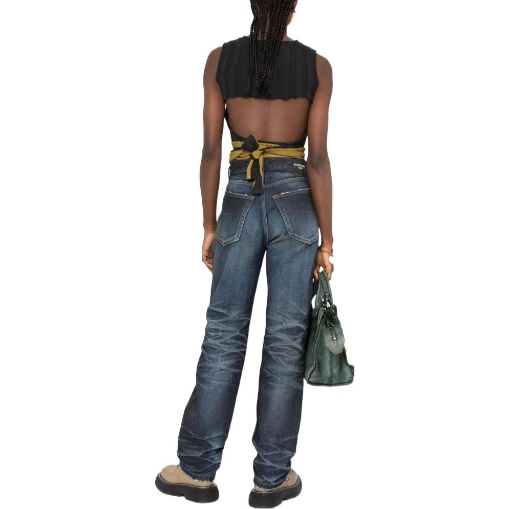 Shop (W) 발렌시아가 SS22 여성 블루 페이디드 스트레이트 레그 코튼 진 681733TDW144443