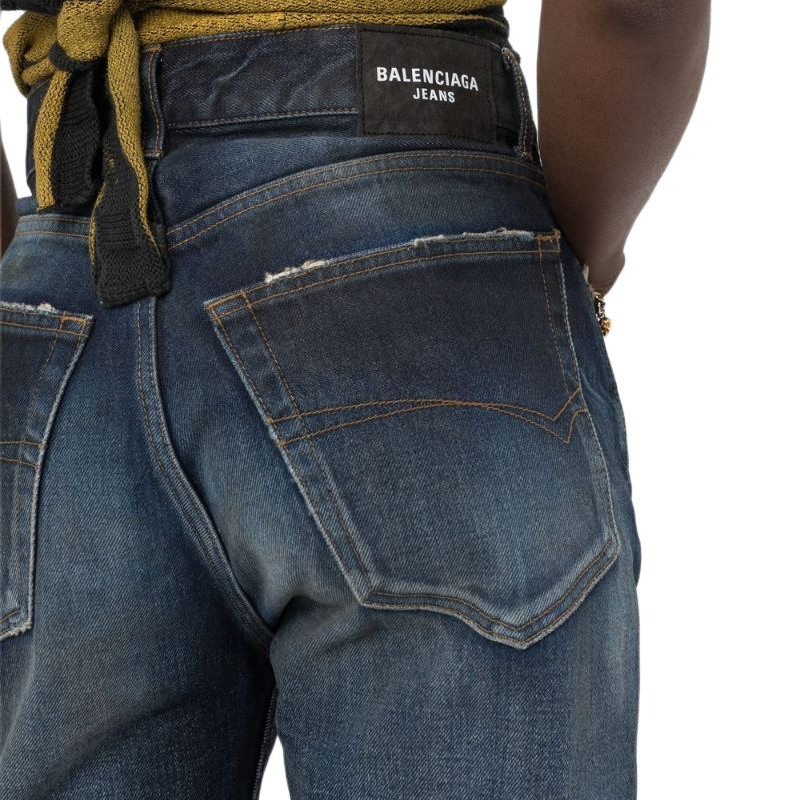 Details for (W) 발렌시아가 SS22 여성 블루 페이디드 스트레이트 레그 코튼 진 681733TDW144443