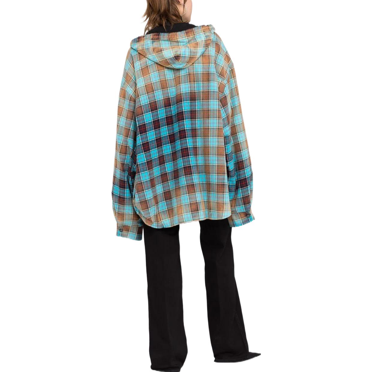 Shop (Women) Balenciaga SS22 Gradient Plaid Drawstring Hooded Long Sleeve Shirt Blue Women. 699223TMM116305