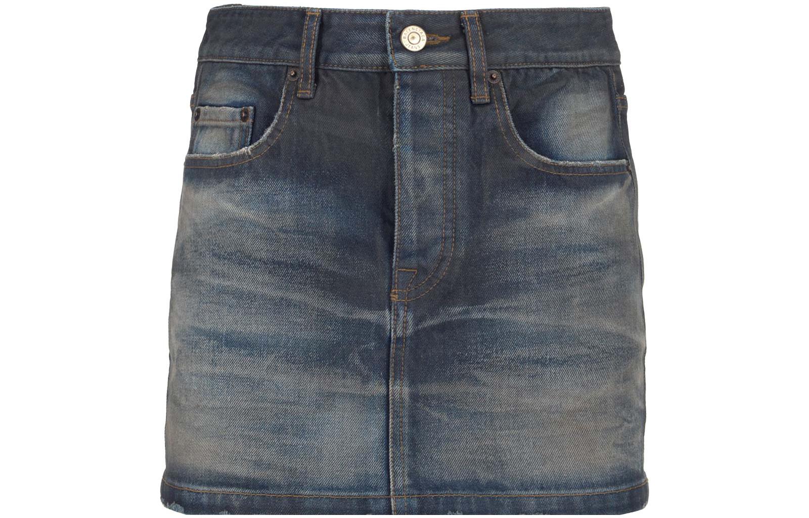 (Women) Balenciaga SS22 High-Waist A-Line Denim Mini Skirt Blue  Slim Fit. 681802TDW144443