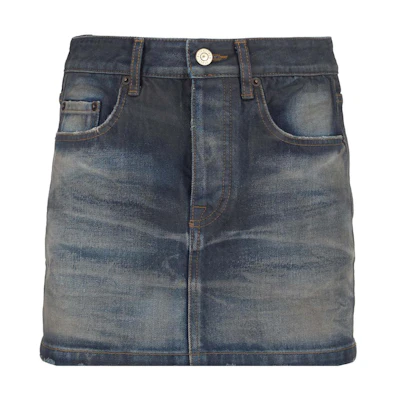 (Women) Balenciaga SS22 High-Waist A-Line Denim Mini Skirt Blue Slim Fit. 681802TDW144443
